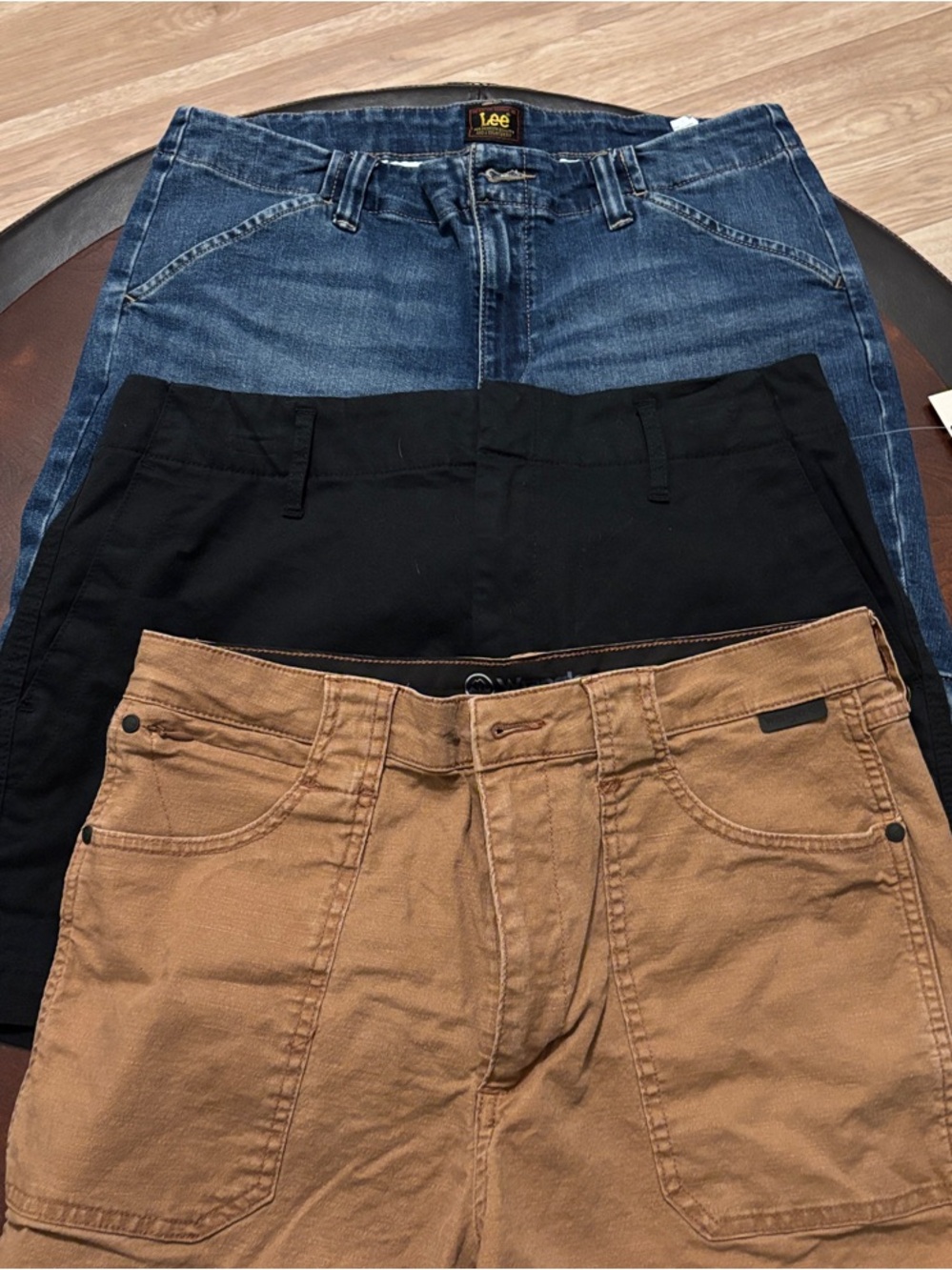 Set of 3 Women's Shorts - Blue Denim, Black, Tan